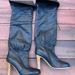 Gucci Black Leather Over the Knee Boots